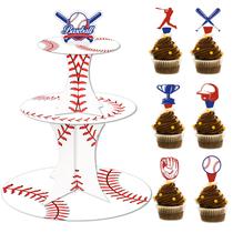 Suporte de cupcake WIFUNUE Baseball Birthday com 24 Toppers e 3 pneus Suporte de cupcake WIFUNUE Baseball Birthday com 24 Toppers e 3 pneus