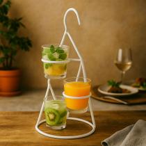 Suporte de Drinks Estilo Outback 3 Copos Aramado Branco Gourmet Ideal para Bar e Restaurante