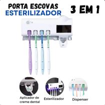 Suporte de Escova de Dentes com Esterilizador UV e Dispenser Automático Compacto e Funcional Suporte de Escova de Dentes com Esterilizador UV e Dispenser Automático Compacto e Funcional