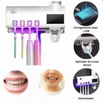 Suporte de Escovas de Dentes com Esterilizador UV e Dispenser Automático Compacto e Prático Suporte de Escovas de Dentes com Esterilizador UV e Dispenser Automático Compacto e Prático