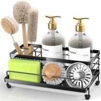 Suporte de esponja Cisily Large Black para cozinha com bandeja coletora