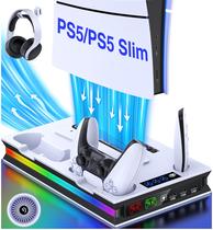 Suporte de estação de resfriamento com carregador de controlador para PS5 Slim Suporte de estação de resfriamento com carregador de controlador para PS5 Slim