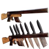Suporte de facas Cepo Modelo AK-47 de Parede em Madeira Maciça para Cozinha ou Área gourmet