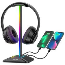 Suporte de fone de ouvido RGB New bee com portas USB-C e USB (preto)