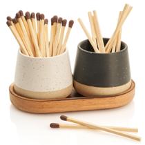 Suporte de fósforos decorativo em cerâmica KIBAGA, conjunto de 2 com bandeja Suporte de fósforos decorativo em cerâmica KIBAGA, conjunto de 2 com bandeja