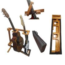 Suporte De Guitarra/baixo/violão Duplo Artesanal de madeira com capa para transporte