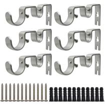 Suporte de haste de cortina Shonmogar Double, 1 polegada, metal prateado, pacote com 6 Suporte de haste de cortina Shonmogar Double, 1 polegada, metal prateado, pacote com 6