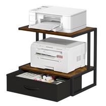 Suporte de impressora VYUOL com armazenamento para mesa rústico marrom