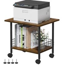 Suporte de impressora VYUOL embaixo da mesa com armazenamento de 2 camadas Rolling Brown