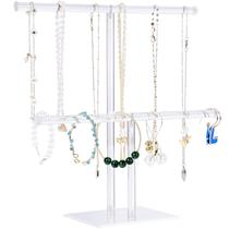 Suporte de joias, suporte de colar, acrílico transparente, torre de 2 camadas Suporte de joias, suporte de colar, acrílico transparente, torre de 2 camadas