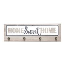 Suporte de Madeira com Ganchos Home Sweet Home Bege 48 x 4 x 15cm Suporte de Madeira com Ganchos Home Sweet Home Bege 48 x 4 x 15cm