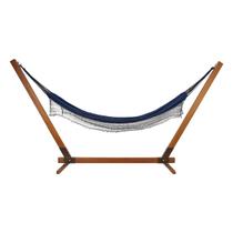 Suporte De Madeira Com Rede de Descanso Azul