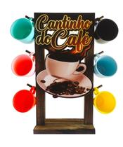 Suporte De Madeira Rustica Com 6 Xicaras De Acrílico 170ml Coloridas Cantinho Do Café - AS Artesanato