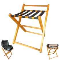 Suporte de Mala com Encosto Madeira Dobrável Pousada Hotel Cor Mel - AMZ Suporte de Mala com Encosto Madeira Dobrável Pousada Hotel Cor Mel - AMZ