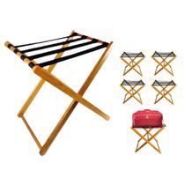 Suporte De Malas Bagagens Em Madeira Para Hotel Pousada Maleiro Dobrável Preto - KIT 6 UNIDADES - AMZ