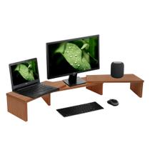 Suporte de Mesa Base Elevada Ajustável 3 Monitores Gamer Notebook Madeira Natural