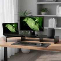 Suporte de Mesa Base Elevada Ajustável 3 Monitores Gamer Notebook Preto