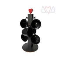Suporte De Mesa Preto MDF C/ 6 Xícaras Acrílico 85ml