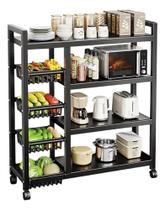 Suporte de Micro ondas com Fruteira de Chão Preto Fosco Organizador
