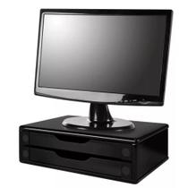 Suporte de Monitor de Madeira com 2 Gavetas Preto - escritório, recepção, consultório, clinicas