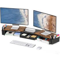 Suporte de monitor duplo OPNICE com gaveta e porta-canetas