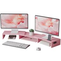 Suporte de monitor duplo Riser BONTEC, comprimento ajustável, rosa