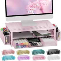 Suporte de monitor gianotter com gaveta e porta-canetas rosa Suporte de monitor gianotter com gaveta e porta-canetas rosa