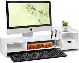 Suporte de monitor, prateleira de computador portátil com gaveta organizadora branco