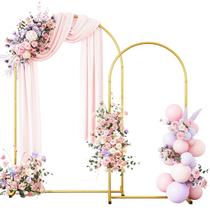 Suporte de pano de fundo em arco de casamento, conjunto de 2 peças de metal dourado