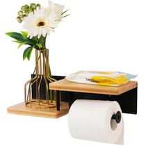 Suporte de papel higiênico Aurovive Wooden com prateleira de telefone em bambu Suporte de papel higiênico Aurovive Wooden com prateleira de telefone em bambu