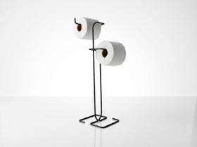 Suporte de Papel Higiênico de Chão - 2 Rolos, Design Contemporâneo em Aço Preto Fosco e Durabilidade Superior