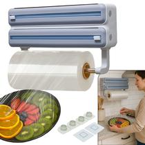 Suporte De Papel Toalha Alumínio Filme Para Cozinha 3 Em 1 Não Enrola Linha Premium