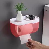 Suporte De Parede Banheiro/Caixa Organizadora Com Papel Higiênico/Sem Furar pronta entrega COR:Rosa
