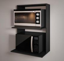 Suporte de Parede de MDF e Madeira para Microondas e Forno Nicho na cor preta