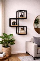 Suporte de Parede para 3 Nichos em Ferro e MDF - Decoração Rústica