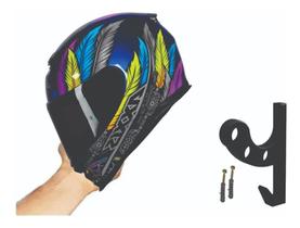Suporte De Parede Para Capacete Com Gancho Preto