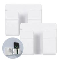 Suporte De Parede Para Celular Controle Remoto Plástico 2 Un Multiuso Organizador Branco Com Dupla Face Multifuncional