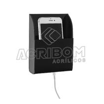 Suporte de parede para celular em acrílico preto - Acribom