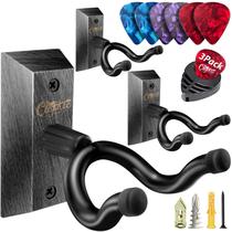 Suporte de parede para guitarra CleFarc, pacote com 3 cabides de madeira dura pretos