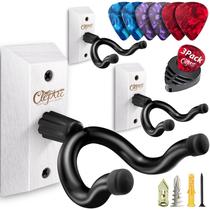 Suporte de parede para guitarra CleFarc, pacote com 3 unidades, madeira dura branca com acesso.