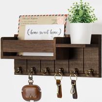 Suporte de parede para porta-chaves da RelaxScene com 6 ganchos e prateleira Suporte de parede para porta-chaves da RelaxScene com 6 ganchos e prateleira