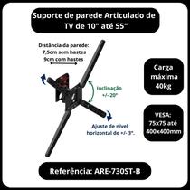 Suporte de parede para tv 10 a 55 polegadas parede articulado e inclinação - painel de tv