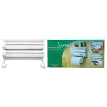 Suporte de Parede Triplo 3 em 1 Papel Toalha Filme Pvc Papel Alumínio Cortador Cozinha Utensílio Organizador Compacto Suporte de Parede Triplo 3 em 1 Papel Toalha Filme Pvc Papel Alumínio Cortador Cozinha Utensílio Organizador Compacto