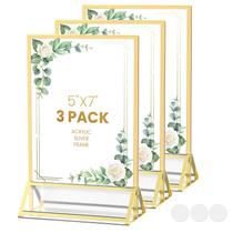 Suporte de placa de acrílico YOAEAILY com moldura dourada de 5 x 7", pacote com 3 Suporte de placa de acrílico YOAEAILY com moldura dourada de 5 x 7", pacote com 3