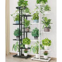 Suporte de planta com múltiplas prateleiras e porta vasos de flores (preto) - 7 unidades