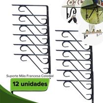 Suporte de prateleira flores vasos decorativo 15cm tipo mão francesa colonial parede muro jardim Preta Suporte de prateleira flores vasos decorativo 15cm tipo mão francesa colonial parede muro jardim Preta