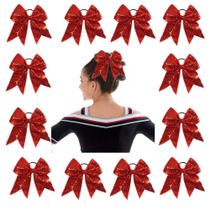 Suporte de rabo de cavalo Cheer Hair Bows, faixa elástica para meninas x12