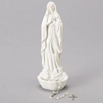 Suporte de rosário de mesa Nossa Senhora de Lourdes em pedra de resina