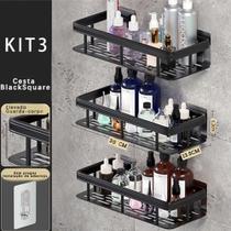 Suporte de Shampoo para Banheiro Kit 3 Retangular Instalação sem Furo Preto OEM Suporte de Shampoo para Banheiro Kit 3 Retangular Instalação sem Furo Preto OEM