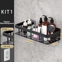 Suporte De Shampoo Prateleiras De Banheiro Sem Furo - Space Aluminium Alta qualidade COR:KIT 1 -Retangular -preto